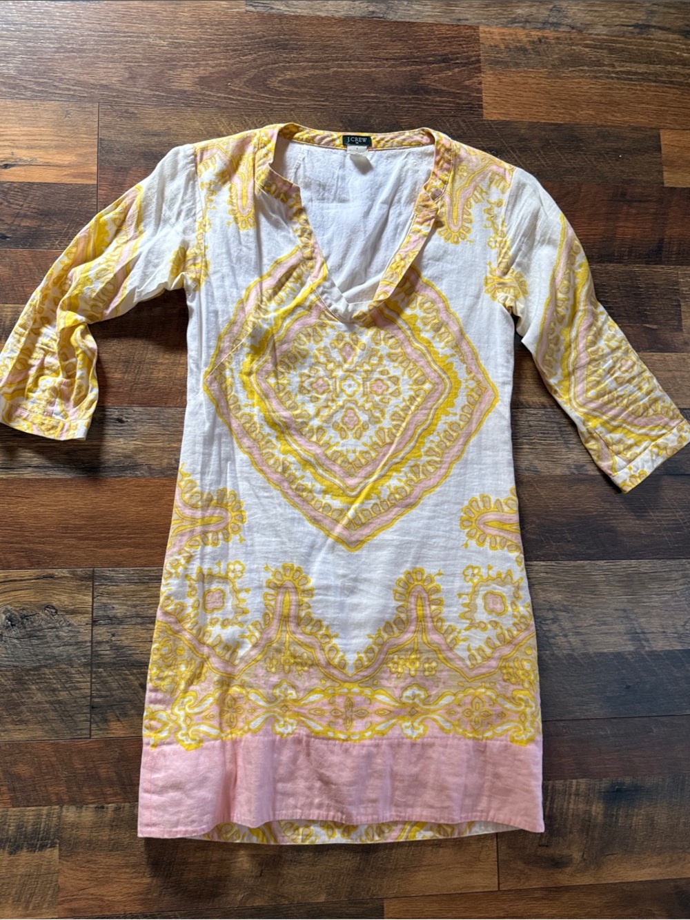 J Crew Size 0 Women's Yellow & Pink Printed V-Neck Dress